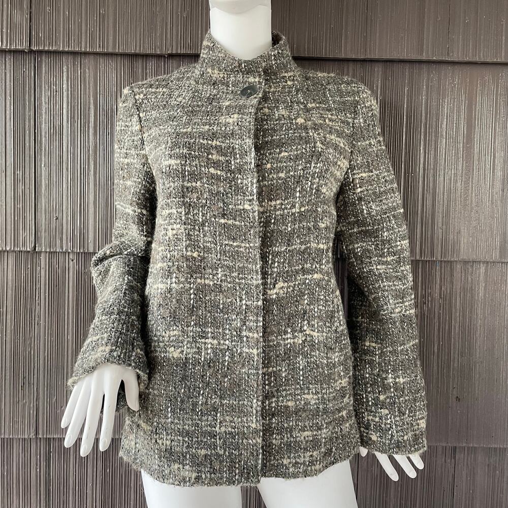 🔥J.Jill Wool Blend Tweed Gray Classic Tailored Blazer Jacket Preppy Size Small